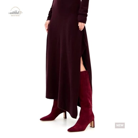 Knee High Leather Boots with Pointed Toe and Block Heel - Picture 6 of 7